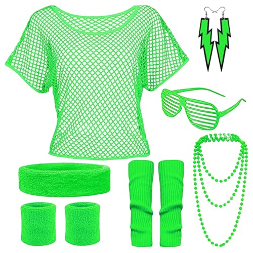 ZYKEJJDDAK 80er Jahre Kostüm Zubehör Set für Damen Sonnenbrille Stirnband Hemd Halskette Armband 80er Jahre Party von ZYKEJJDDAK