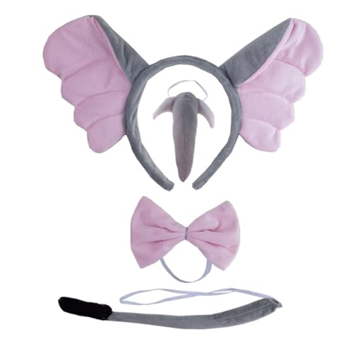 ZYKEJJDDAK Elefanten-Kostüm-Set, Elefantenohren, Stirnbänder, Schwanz, Fliege, Nase, Handschuh, Rock, Kinder, Halloween, Weihnachten, Tier von ZYKEJJDDAK