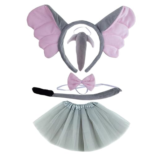 ZYKEJJDDAK Elefanten-Kostüm-Set, Elefantenohren, Stirnbänder, Schwanz, Fliege, Nase, Handschuh, Rock, Kinder, Halloween, Weihnachten, Tier von ZYKEJJDDAK