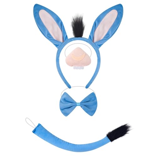 ZYKEJJDDAK Eselohren-Stirnband, Schwanz, Fliege, Rock, Nase, Halloween, Esel, Tier-Outfit, Zubehör für Kinder, Jungen, Mädchen von ZYKEJJDDAK