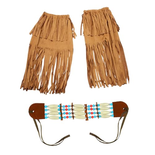 ZYKEJJDDAK Exotisches indisches Cosplay-Outfit-Set für Damen, mit handgefertigten Perlen, Choker-Quasten, Knöchelsocken, Ohrringen, Brille von ZYKEJJDDAK