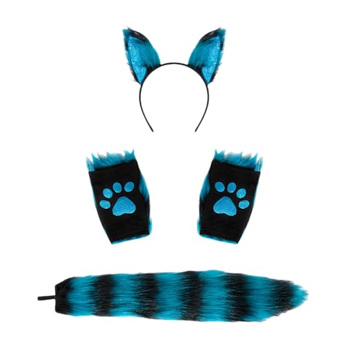 ZYKEJJDDAK Foxes Kostümzubehör, Tierohr-Stirnband, Handschuh-Plüschschwanz für Kinder, Mädchen, Cosplay, Weihnachten, Halloween von ZYKEJJDDAK