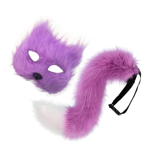 ZYKEJJDDAK Fuchs-Kostüme, Cosplay, Füchse, Katzen, halbes Gesicht, Schwanz-Set, Halloween, Tier-Kostüm, Zubehör, 2 Stück von ZYKEJJDDAK
