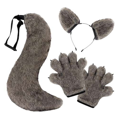ZYKEJJDDAK Fuchs-Wolf-Kostüm-Set, Ohren, Schwanz, Pfoten, Handschuhe, Tier-Kostüm, Zubehör, Kinder, Erwachsene, Halloween ZYKEJJDDAK Fuchs-Wolf-Kostüm-Set, Ohren, Schwanz, Pfoten, Handschuhe, Tier-Kostüm, Zubehör, Kinder, Erwachsene, Halloween von ZYKEJJDDAK
