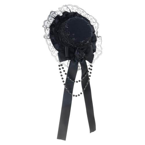 ZYKEJJDDAK Gotik Lolitas Zylinderhut Haarspangen Kopfschmuck Rose Spitze Perlen Kopfbedeckung Subkulturen Haarschmuck Halloween von ZYKEJJDDAK