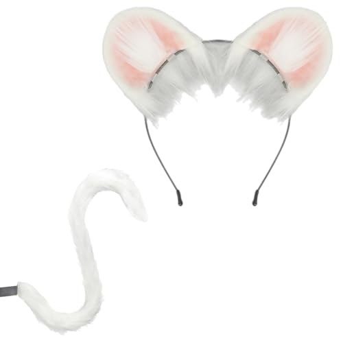 ZYKEJJDDAK Haarreif mit Maus, Katzen, Wolf, Füchse, Schwanz, Ohren, Stirnband, Set für Halloween, Weihnachten, Kostümparty, Spielzeug für Damen und Herren, 2 Stück von ZYKEJJDDAK