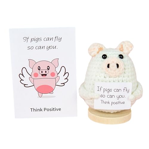 ZYKEJJDDAK Häkelschweinchen Schlüsselbund Anhänger Lustige Positive Schwein Strickpuppen Mit Karten Ermutigung Emotionaler Unterstützung Strickspielzeug von ZYKEJJDDAK