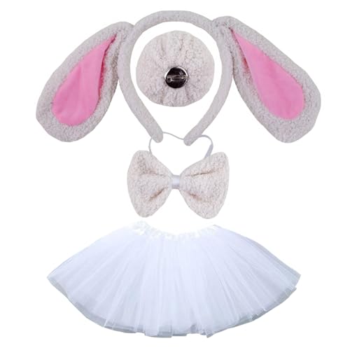 ZYKEJJDDAK Hundekostüm-Set, Ohren, Schwanz, Schleifen, Nase, Handschuh, Tier-Kostüm, Zubehör, Kinder, Mädchen, Halloween, Cosplays von ZYKEJJDDAK