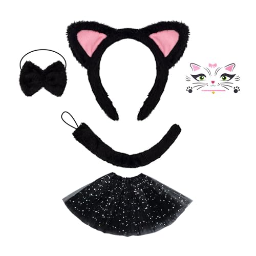 ZYKEJJDDAK Katzenkostüm-Set, Ohren, Schwanz, Bowite, Tutus, Rock, Tier-Kostüm, Zubehör, Kinder, Mädchen, Halloween ZYKEJJDDAK Katzenkostüm-Set, Ohren, Schwanz, Bowite, Tutus, Rock, Tier-Kostüm, Zubehör, Kinder, Mädchen, Halloween von ZYKEJJDDAK