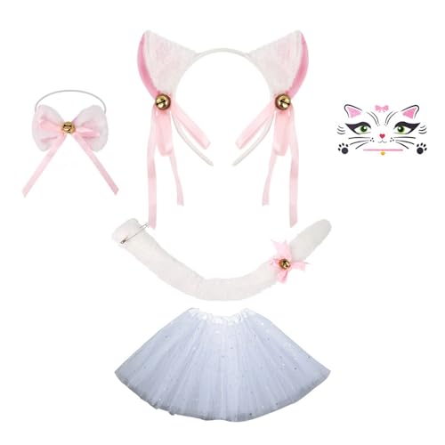 ZYKEJJDDAK Katzenkostüm-Set, Ohren, Schwanz, Bowite, Tutus, Rock, Tier-Kostüm, Zubehör, Kinder, Mädchen, Halloween ZYKEJJDDAK Katzenkostüm-Set, Ohren, Schwanz, Bowite, Tutus, Rock, Tier-Kostüm, Zubehör, Kinder, Mädchen, Halloween von ZYKEJJDDAK