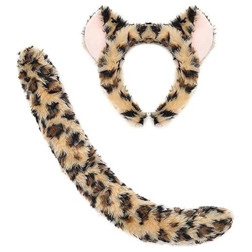 ZYKEJJDDAK Leoparden-Kostüm-Set, Leopardenohren, Stirnband, Schwanz, Fliege, Tutus, Rock, Kinder, Mädchen, Halloween, Weihnachten, Tier von ZYKEJJDDAK