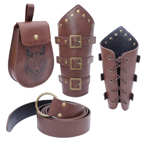 ZYKEJJDDAK Mittelalterliche Armschiene aus Leder mit Ledergürtel und Gürteltasche aus Leder, Halloween Mittelalter Kostüm für Herren ZYKEJJDDAK Mittelalterliche Armschiene aus Leder mit Ledergürtel und Gürteltasche aus Leder, Halloween Mittelalter Kostüm für Herren von ZYKEJJDDAK