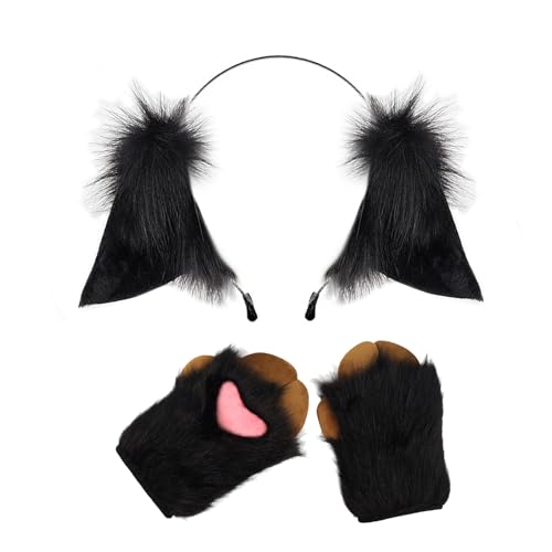 ZYKEJJDDAK Schaf-Kostüm-Set, Plüsch, Tierohr-Stirnband, Tierhandschuh, Halloween-Tierkostüm-Zubehör für Mädchen von ZYKEJJDDAK