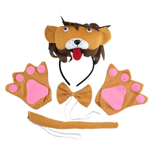 ZYKEJJDDAK Schönes Cosplay-Set, Plüsch, Schwanz, Pfoten, Handschuhe, Fliege, Stirnband, Halloween-Kostüm von ZYKEJJDDAK