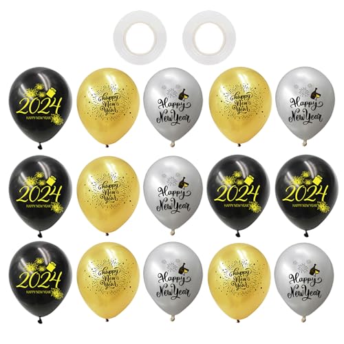 ZYKEJJDDAK Schwarz Gold Neujahr Party Dekoration Happy New Year Banner Dekoration Happy New Year Luftballons für Neujahr von ZYKEJJDDAK