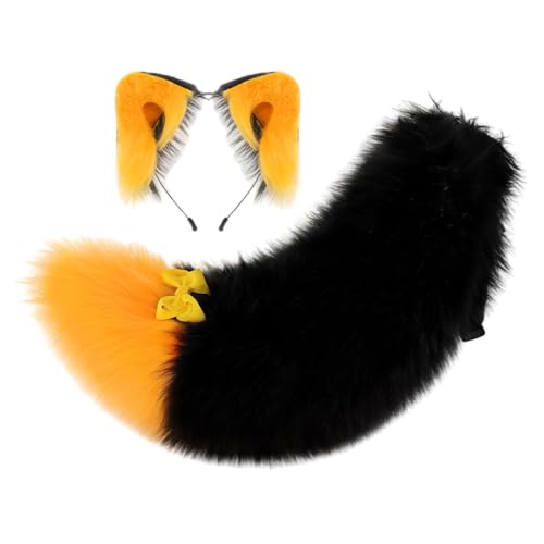 ZYKEJJDDAK Tierohr und Schwanz Kostüm Set Praktisches Plüsch Stirnband Kostüm Kopfschmuck für Halloween Cosplay Party Verkleiden Cosplay Katzen Ohr Haarschmuck von ZYKEJJDDAK