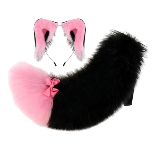 ZYKEJJDDAK Tierohr und Schwanz Kostüm Set Praktisches Plüsch Stirnband Kostüm Kopfschmuck für Halloween Cosplay Party Verkleiden Cosplay Katzen Ohr Haarschmuck von ZYKEJJDDAK