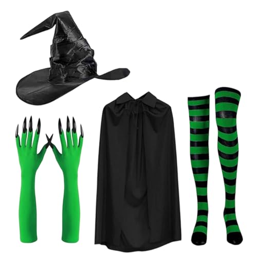 ZYKEJJDDAK Zauberer-Umhang-Kostüm-Set mit passendem Hut, Handschuhen, Socken, Halloween-Cosplay-Zubehör, Outfit, Cosplay, Zauberer-Umhang, Zubehör von ZYKEJJDDAK