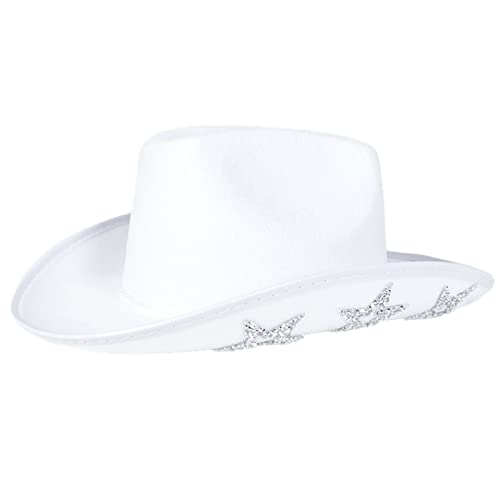 Cowboyhut für Mädchen, glitzerndes Cowgirl mit funkelnden Pailletten, Sternen, niedliches Geburtstagsparty-Kostüm-Zubehör, weißer Cowboy mit Pailletten, Sternen, Cowgirl für Damen, Erwachsene, Mädchen Cowboyhut für Mädchen, glitzerndes Cowgirl mit funkelnden Pailletten, Sternen, niedliches Geburtstagsparty-Kostüm-Zubehör, weißer Cowboy mit Pailletten, Sternen, Cowgirl für Damen, Erwachsene, Mädchen von ZYMIADOU