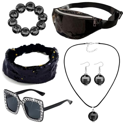 ZYMIADOU 6-teiliges Diskotheken-Set, 1950er, 1960er, 1970er, 80er Jahre, Rockstars, coole Outfits für Halloween, Geburtstag, Party, Kostüm, Verkleidungszubehör, Disco-Kostüme von ZYMIADOU