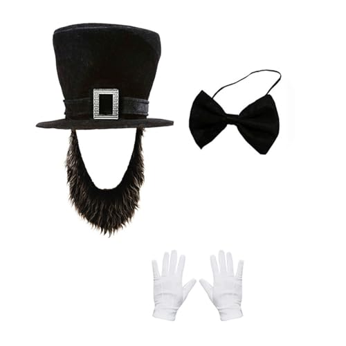 ZYMIADOU Abrahams Lincolns Kostüm-Zubehör, Bart, Schnurrbart, Zylinderhut, Krawatte, Präsidententententag, Halloween, Cosplay, Kostüme, Präsidentententag ZYMIADOU Abrahams Lincolns Kostüm-Zubehör, Bart, Schnurrbart, Zylinderhut, Krawatte, Präsidententententag, Halloween, Cosplay, Kostüme, Präsidentententag von ZYMIADOU