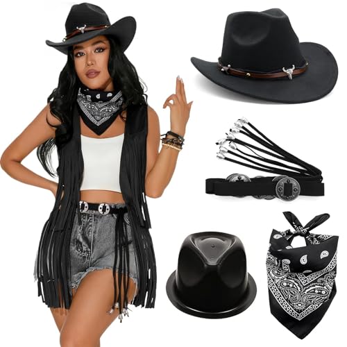 ZYMIADOU Cowgirl-Kostüm, komplettes Set mit verziertem Rodeos-Hut, roter Halstuch, Ornamentgürtel für Halloween, Cowgirl-Kostüm-Set für Themenveranstaltungen ZYMIADOU Cowgirl-Kostüm, komplettes Set mit verziertem Rodeos-Hut, roter Halstuch, Ornamentgürtel für Halloween, Cowgirl-Kostüm-Set für Themenveranstaltungen von ZYMIADOU