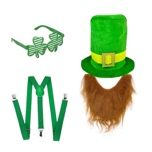 ZYMIADOU Grünes Hut- und Bart-Set für irische Festival-Enthusiasten, bunte Kleeblatt-Gläser und Gürtel, Feiertage, Feiern, irisches Kostüm-Zubehör ZYMIADOU Grünes Hut- und Bart-Set für irische Festival-Enthusiasten, bunte Kleeblatt-Gläser und Gürtel, Feiertage, Feiern, irisches Kostüm-Zubehör von ZYMIADOU