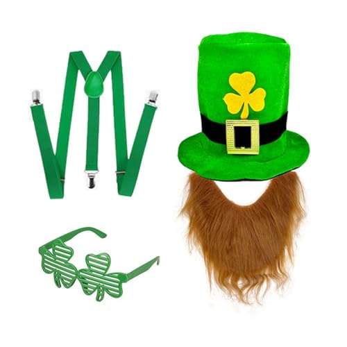 ZYMIADOU Grünes Hut- und Bart-Set für irische Festival-Enthusiasten, bunte Kleeblatt-Gläser und Gürtel, Feiertage, Feiern, irisches Kostüm-Zubehör ZYMIADOU Grünes Hut- und Bart-Set für irische Festival-Enthusiasten, bunte Kleeblatt-Gläser und Gürtel, Feiertage, Feiern, irisches Kostüm-Zubehör von ZYMIADOU