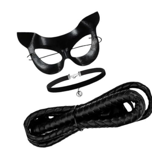 ZYMIADOU Katzengesicht, Glocken, Halsband, Peitsche, Set, schwarz, Kostüme, Zubehör für Damen, Mädchen, Halloween, Party, Cosplay, Kostüme, schwarzes Kostüm ZYMIADOU Katzengesicht, Glocken, Halsband, Peitsche, Set, schwarz, Kostüme, Zubehör für Damen, Mädchen, Halloween, Party, Cosplay, Kostüme, schwarzes Kostüm von ZYMIADOU