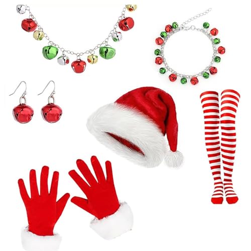 ZYMIADOU Weihnachtsmann-Anzug, Nikolausmütze mit Halskette und Handschuhen, Set für Weihnachten, Foto-Requisiten für Verkleidungen, Partyzubehör, Weihnachtsfoto-Requisiten von ZYMIADOU