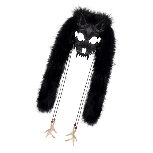 ZYMIADOU Werwölfe Kunstpelze Wikinger Füchse Kopfbedeckung Pelztier Maske Werwölfe Cosplay Kostüme zum Verkleiden Pelztier Wolf von ZYMIADOU