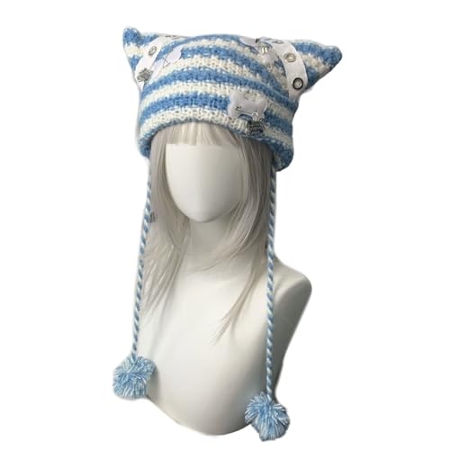 ZYMIADOU Y2K Strickmütze für Mädchen, Cartoon-Ohren, Party-Requisiten, heißes Mädchen, niedlicher Knochenhut, gehäkelter Ohr-Hut mit Pompons ZYMIADOU Y2K Strickmütze für Mädchen, Cartoon-Ohren, Party-Requisiten, heißes Mädchen, niedlicher Knochenhut, gehäkelter Ohr-Hut mit Pompons von ZYMIADOU