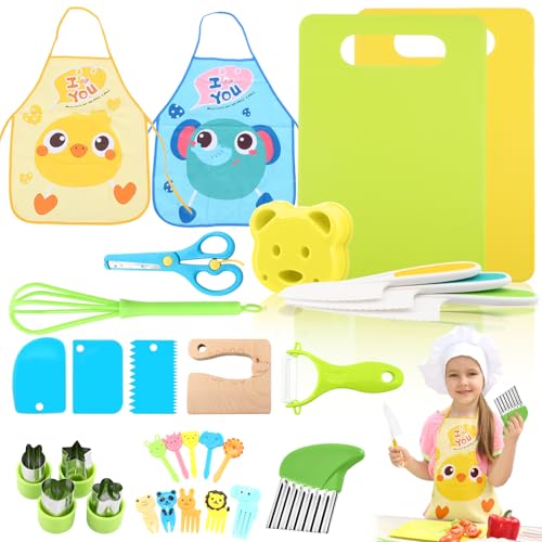ZYNERY 30-teiliges sicheres Schneidemesser-Set für Kinder, Montessori-Küchenwerkzeuge für Kleinkinder, echtes Kochen für Sandwich, Brot, Gemüse, Obst, Geschenk von ZYNERY
