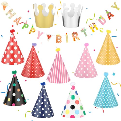 ZYNERY Partyhüte für Geburtstagspartys, Mini-Papierhüte, Geburtstagshüte, Kuchenkegel, Geburtstag, Papierhüte für Jungen und Mädchen, 12 Stück von ZYNERY