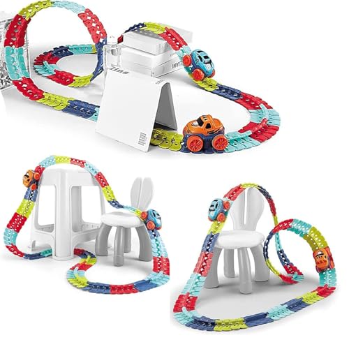 Changeable Track Race Car, 46/92/138/184 Pcs, Changeable Track with Led Light-Up, Bendable Rainbow Race Track Toy Cars Set, Race Car Toy for Kids Boys Girls von ZYNJBB