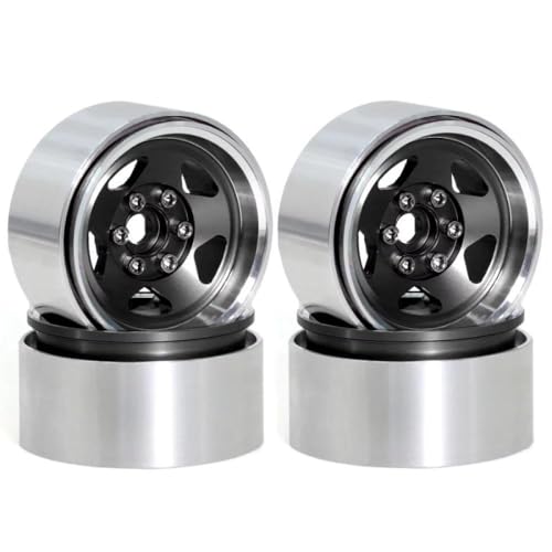 ZYPMoTo 4pcs 1,9 Zoll Beadlock RC Rad Rand Set mit Radnabe, die mit RC -Automodellen kompatibel ist 1 10 Skala 90046 AXI03007 Aftermarket -Austausch(4pc Black) von ZYPMoTo