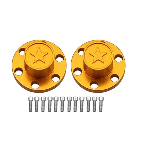 ZYPMoTo Kompatibel mit 1 10 RC Crawler Models Metall 1,9 2,2 Zoll Rad Rand Mitte Staubkappe 6 Löcher Rad Hubkappen Upgrade Teile Universal Fit(B Golden) von ZYPMoTo