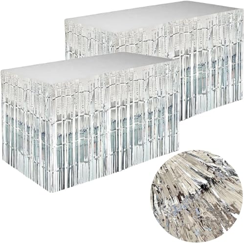 ZYUYUED 2 Stück Tischröcke mit Fransen Silber,Tischrock Metallfolie,Dekorativer Tischrock,für Karneval, Hochzeit, Baby Shower, Hochzeit,Geburtstag,L275cm*H75cm ZYUYUED 2 Stück Tischröcke mit Fransen Silber,Tischrock Metallfolie,Dekorativer Tischrock,für Karneval, Hochzeit, Baby Shower, Hochzeit,Geburtstag,L275cm*H75cm von ZYUYUED