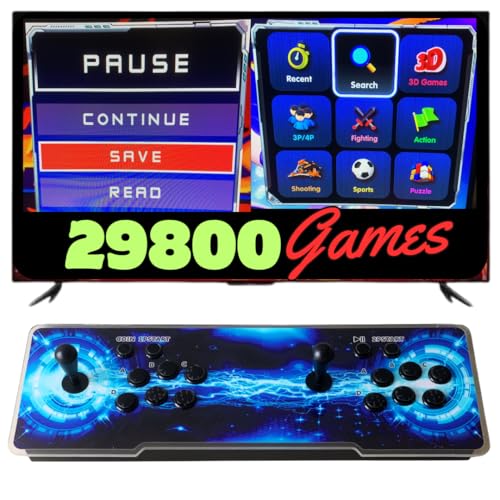 ZYZYZK Arcade-Konsole mit 26800 originalen Retro- und 3D-Spielen, farbwechselnden LEDs, ovalem Soundsystem und Joysticks von ZYZYZK