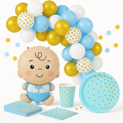 ZZ DISFRAZZES Babyparty-Set für Jungen – Dekoration mit Luftballons, Girlanden, Tellern, Bechern und Servietten – blaue Babyparty (Jungen) von ZZ DISFRAZZES