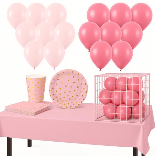 ZZ DISFRAZZES Babyparty-Set für Mädchen, Dekoration mit Luftballons, Tischdecke, Käfig, Teller, Becher und Servietten – Rosa Babyparty (Mädchen) von ZZ DISFRAZZES