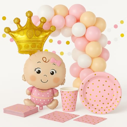 ZZ DISFRAZZES Babyparty-Set für Mädchen – Dekoration mit Luftballons, Girlanden, Teller, Becher und Servietten – Rosa Babyparty (Mädchen) von ZZ DISFRAZZES