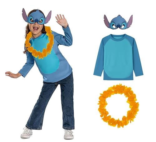 ZZ DISFRAZZES | Blaues Alien-Kostüm für Kinder, mit Maske und Hawaii-Kette, langärmelig, lustiges Kostüm für Jungen und Mädchen, für Karneval, Halloween oder Mottopartys (5-6 Jahre) von ZZ DISFRAZZES