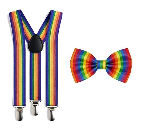 ZZ DISFRAZZES Gay Pride Regenbogen-Set mit Fliege und elastischen Hosenträgern für Herren, Zubehör LGBTQ ZZ DISFRAZZES Gay Pride Regenbogen-Set mit Fliege und elastischen Hosenträgern für Herren, Zubehör LGBTQ von ZZ DISFRAZZES