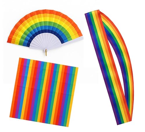 ZZ DISFRAZZES LGBTQ Zubehör Set Pride Band, Bandana und Fächer, mehrfarbig, für Damen und Herren, Regenbogen-Set für Gay Pride ZZ DISFRAZZES LGBTQ Zubehör Set Pride Band, Bandana und Fächer, mehrfarbig, für Damen und Herren, Regenbogen-Set für Gay Pride von ZZ DISFRAZZES