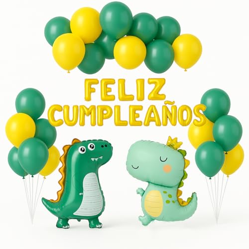 ZZ DISFRAZZES Luftballons für Kindergeburtstag, 26 Dinosaurier-Luftballons mit Girlande "Happy Birthday", Deko-Set für Kinderparty (Dinosaurier) von ZZ DISFRAZZES