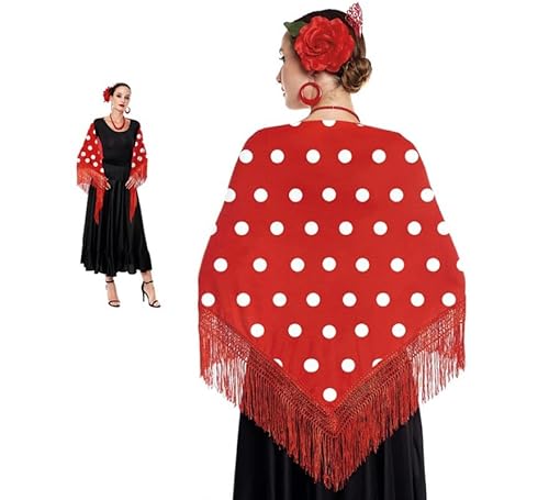 ZZ DISFRAZZES Schal, Sevillana oder roter Chulapa mit weißen Punkten, 150 x 60 cm (rot) von ZZ DISFRAZZES