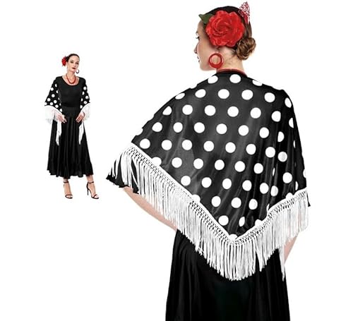 ZZ DISFRAZZES Schal, Sevillana oder schwarzes Chulapa mit bunten Punkten, 150 x 60 cm, Zubehör für Flamingo- und Madrile-Kostüme (weiß) von ZZ DISFRAZZES