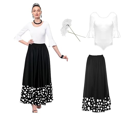 ZZ DISFRAZZES Sevillana-Kostüm für Damen, Flamenco-Kid in Weiß und Schwarz, mit Zubehör, Sevillana Kleid, Aprilmese, Karneval und Themenpartys (Größe XL) von ZZ DISFRAZZES