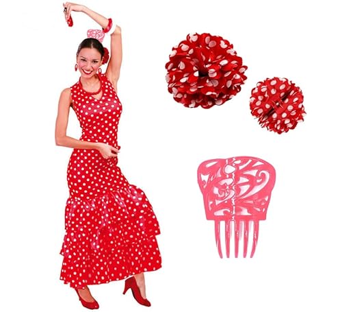 ZZ DISFRAZZES Sevillana-Kostüm für Damen, Flamenco-Kostüm für Erwachsene, Karneval, Sevilwolle-Kleid, Flamenco-Kostüm mit Zubehör für Karneval (Größe XL) von ZZ DISFRAZZES